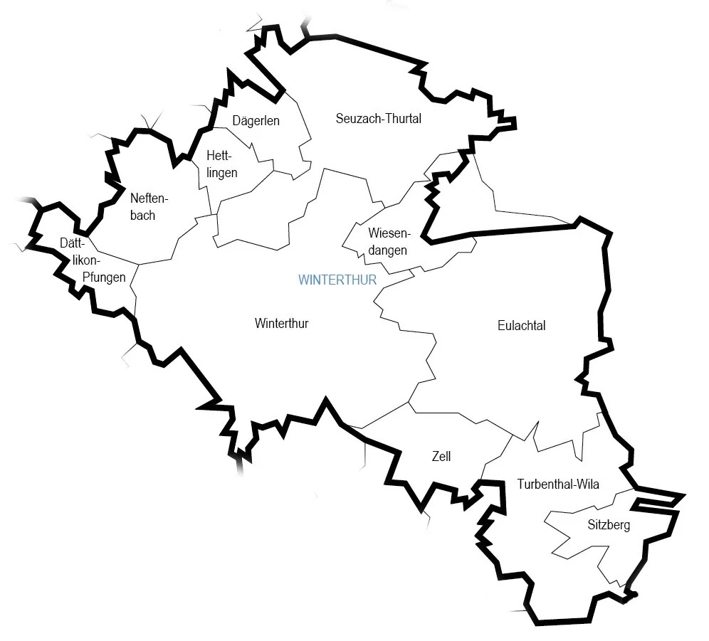 Landkarte des kirchlichen Bezirks Winterthur